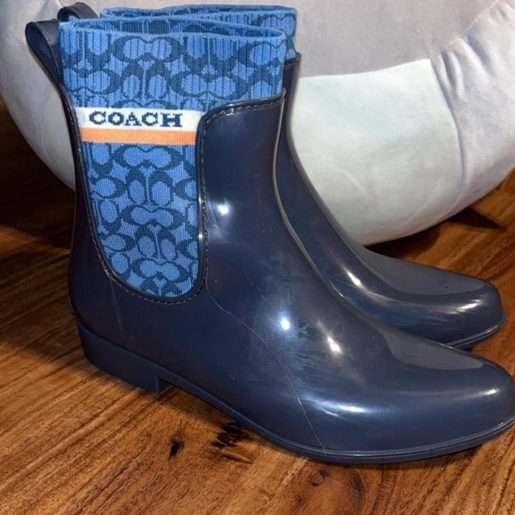 Coach Rivington Blue Ombré rubber short Rain Boots size 10 in EUC - Picture 3 of 10